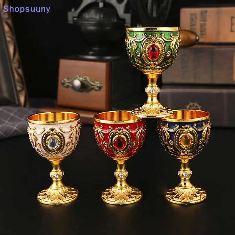 [SU]1pc Timeless Embossed Metal Chalice Goblet Vintage Wine Champagne Liqueur Cup Perfect For Bars Restaurants Home Decor[SU]