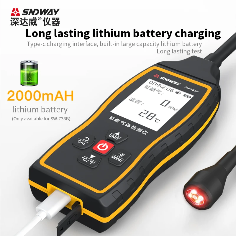 Imagem -02 - Sndway-autônomo Gás Vazamento Detector Lifepo4 Gás Vazamento Alarme Gás Natural Vazamento Bateria de Lítio Sw733b