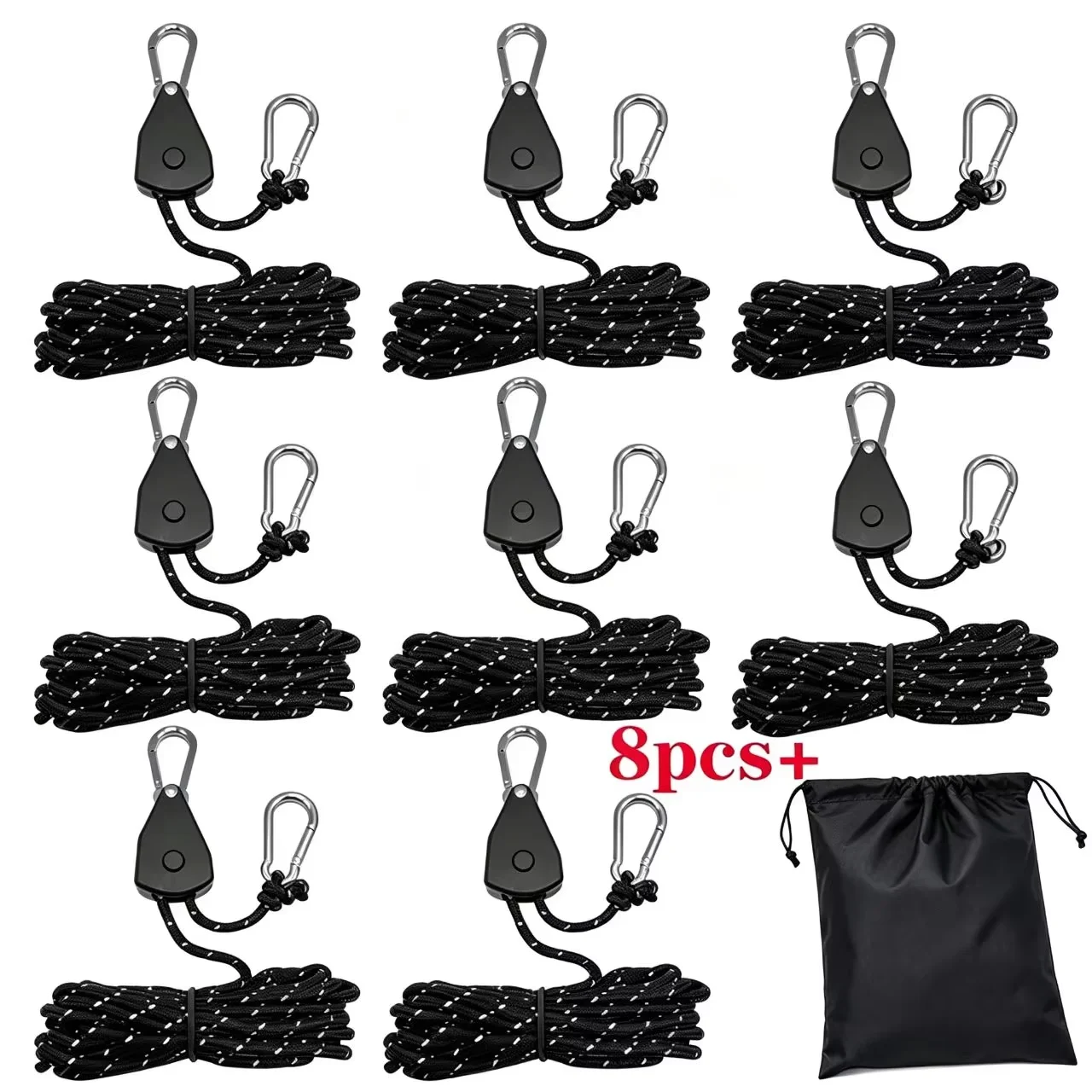 8Pcs 4m Camping Rope Tent Adjustable Rope Fastener Fixed Buckle Pulley Tensioner Ratchet Hangers Lights Camping Awning Wind Rope gallery 1