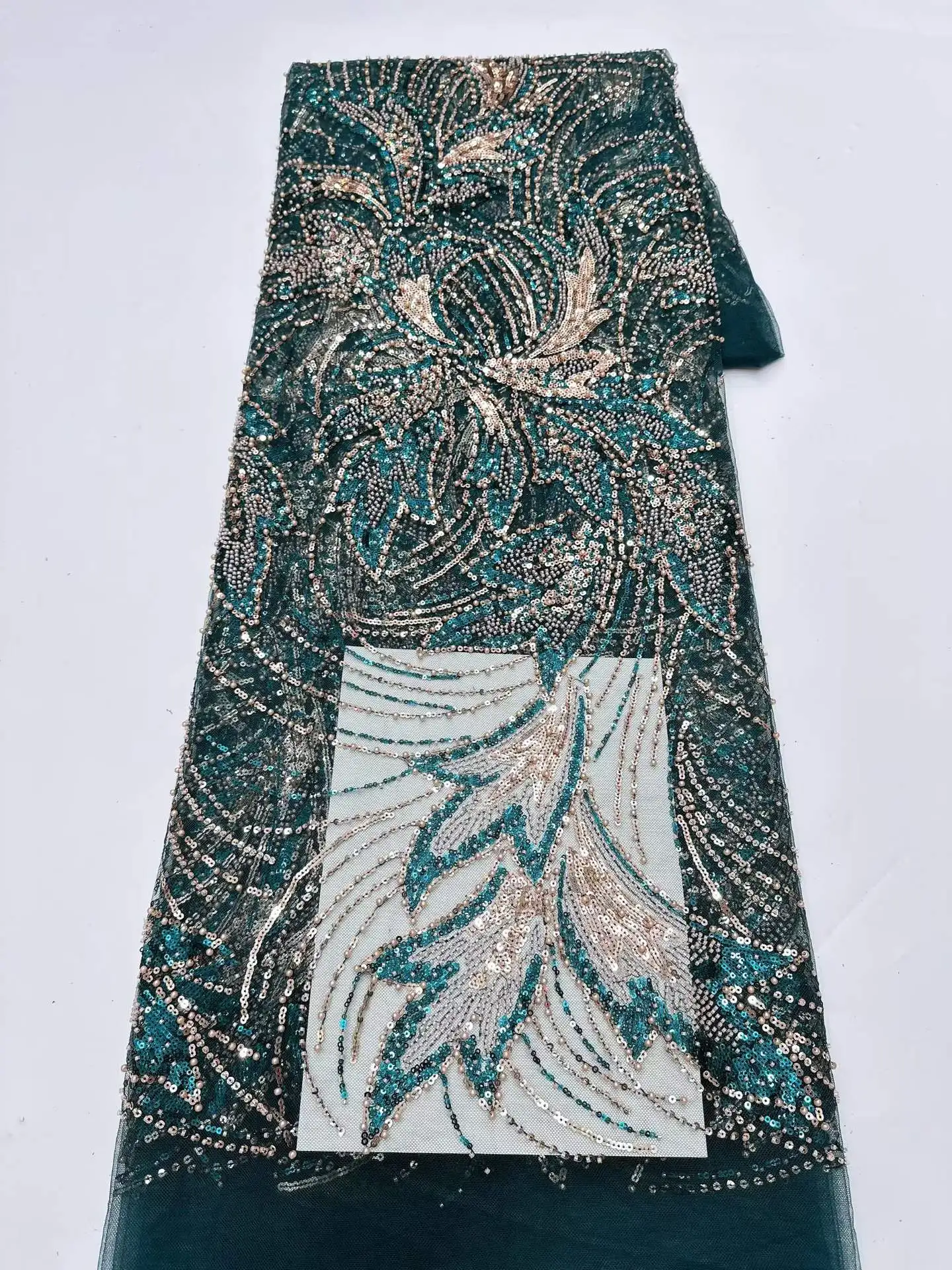 

2026 Luxury African Beaded Mesh Lace Fabric Embroidery Lace Sequins French Tulle Lace For Nigerian Wedding Party Dresses 5 Yards