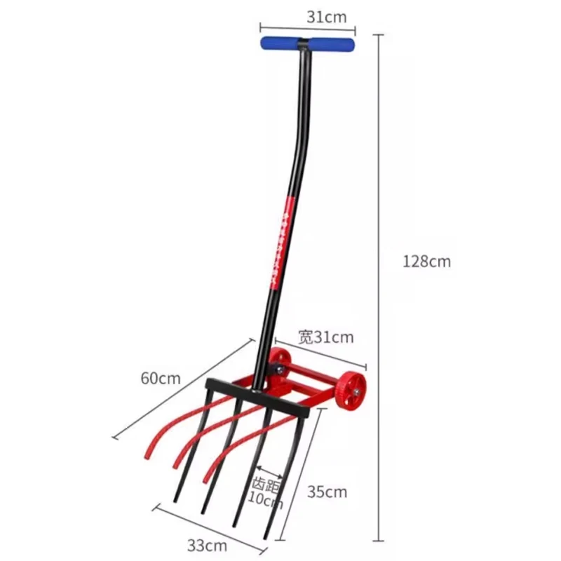 

Gardening Cultivator for Harvesting Root Vegetables | 4-Tine High-Strength Steel Wide-Tine Rake | Roller Cultivator