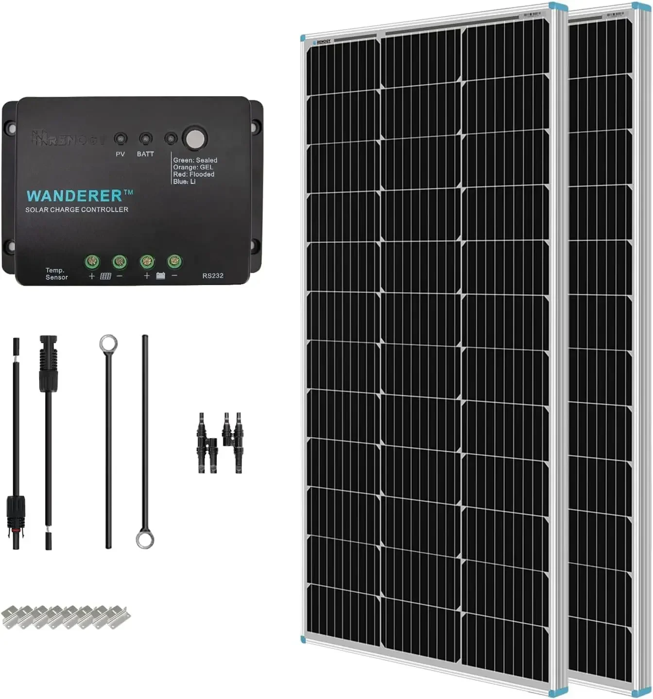 200 Watt 12 Volt Monocrystalline Solar Panel Starter Kit  Charge Controller for RV, Boats, Trailer, Camper, Marine ,Off-Grid