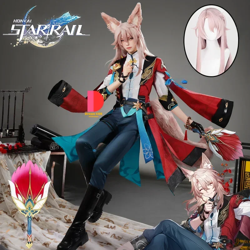 

Honkai Star Rail Jiaoqiu Cosplay Costume Wig Game Uniform Headwear Xianzhou Foxian Yaoqing Feixiao Halloween Party Set Hot Sale
