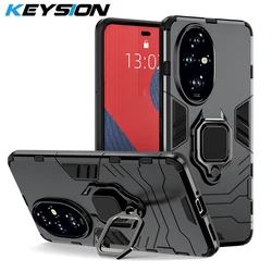 KEYSION Shockproof Armor Case for HONOR 200 Pro 5G Soft Silicone+PC Metal Ring Stand Phone Back Cover for Huawei Honor 200 Pro