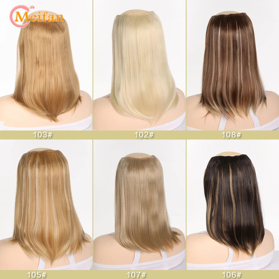 MEIFAN Synthetic Long Straight U-Shaped Half Wig Hair Clip in One-piece Hair Extension Invisible Natural Fake Hairpiece for Wome