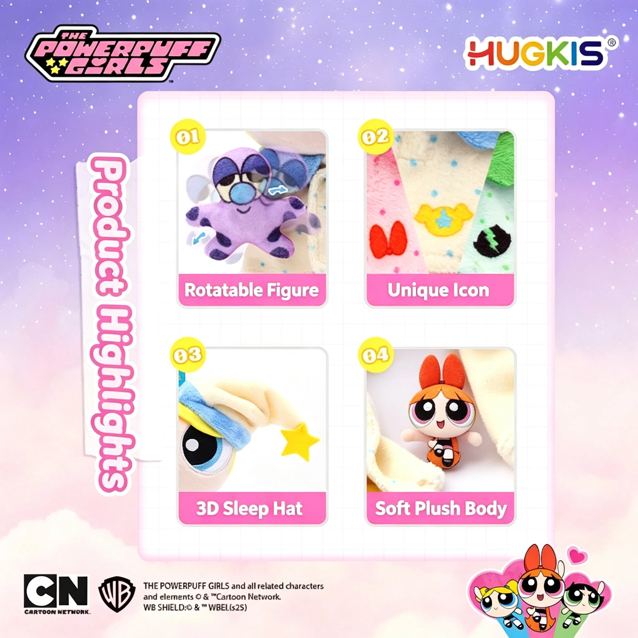 HUGKIS Official Powerpuff Girls Bubbles Plush Keychain – Sweet Dreams Pajama Series, Cute Stuffed Bag Charm Gift Toy
