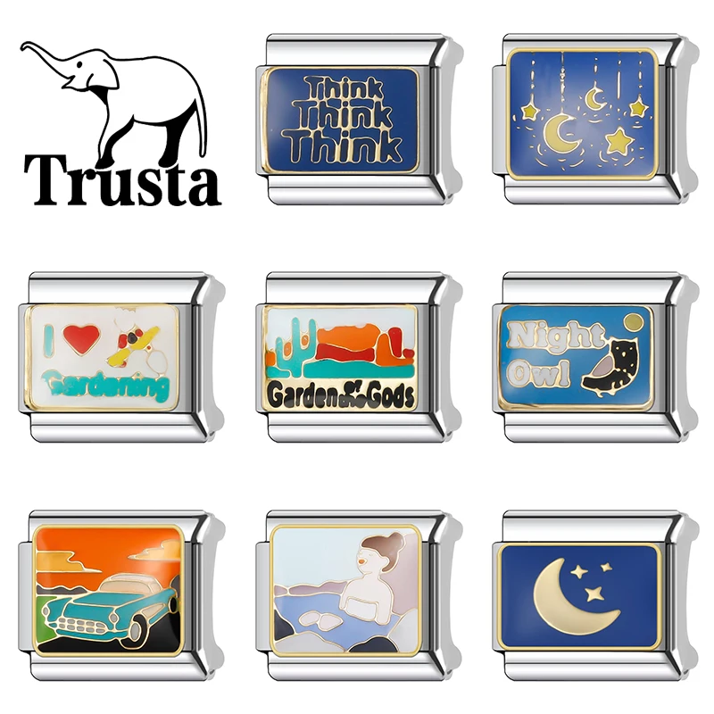 Trusta New Fashion Keep Tryin Moon Charms Italian Links Fit 9mm Bracelet Stainless Steel DIY Making Jewelry Wholesale N612