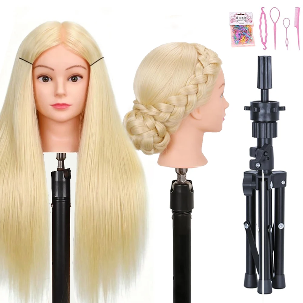 Mannequin Head with Human Hair & Stand for Cosmetology, Hairdresser Training Head ractice Mannequin Head Doll Head