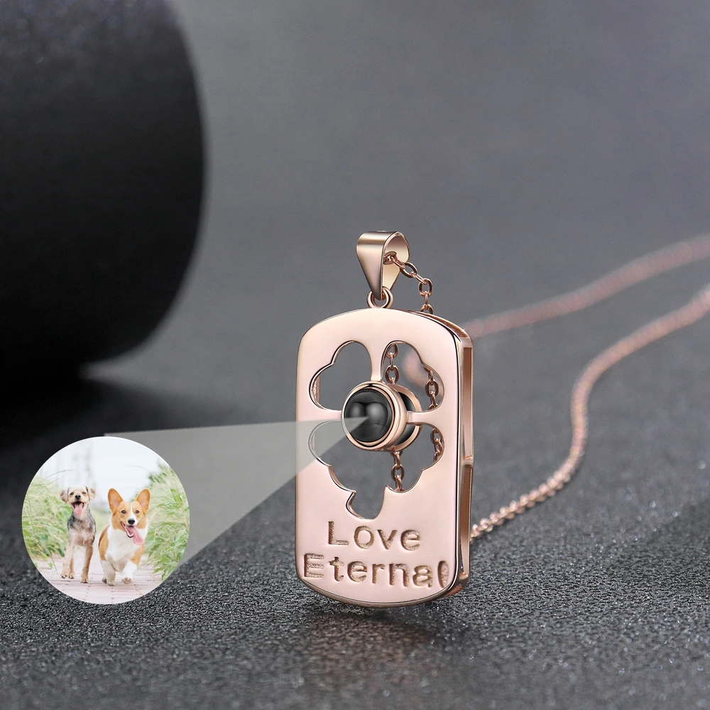 زهرة أربع أوراق قلادة قلادة للنساء مخصص صور الإسقاط صورة قلادة 925 سلسلة هدية عيد ميلاد لصديقتك