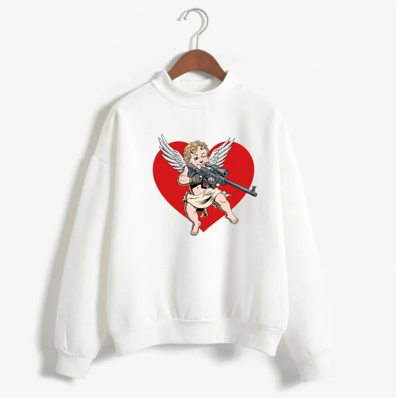 Love Heart Angel Print Women Sweatshirt Sweet Korean O-neck Knitted Pullover Thick Autumn Winter Candy Color Lady Clothing