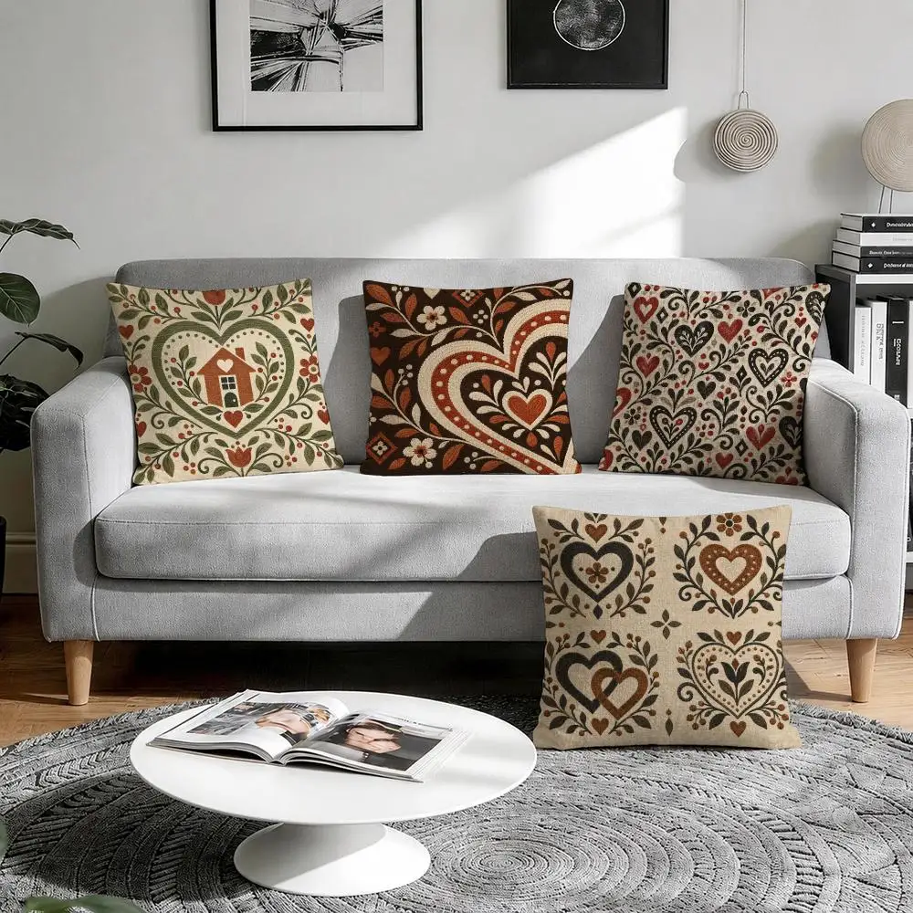 Folk Typography Cushion Cover 1/4Pcs Linen Throw Pillow Covers Double-Side Print Sofa Couch Living Room Decor