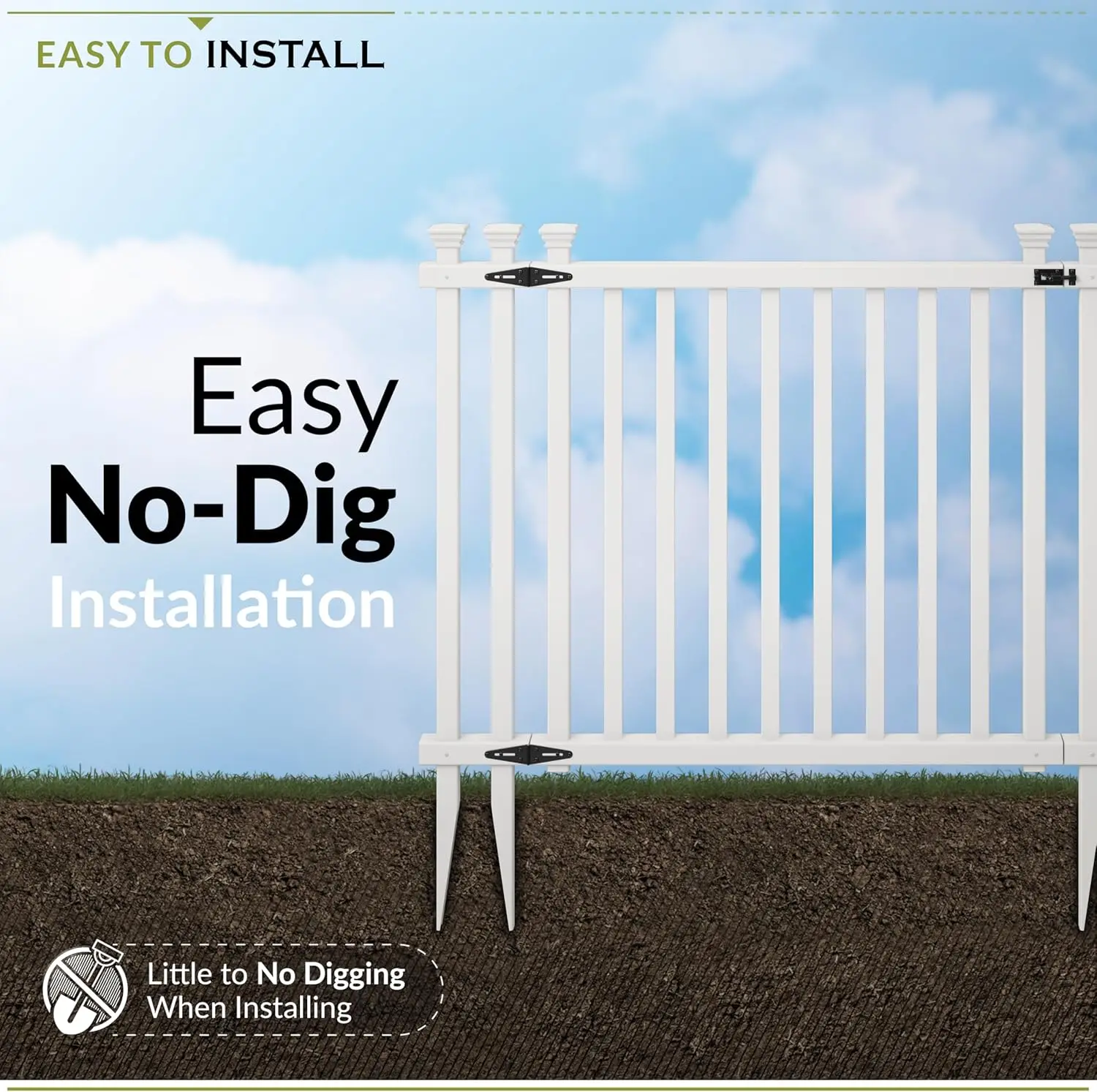 Backyard Patio Outdoor Garden - 3ft H x 4.2ft W White Vinyl Picket Fence Gate, No Dig
