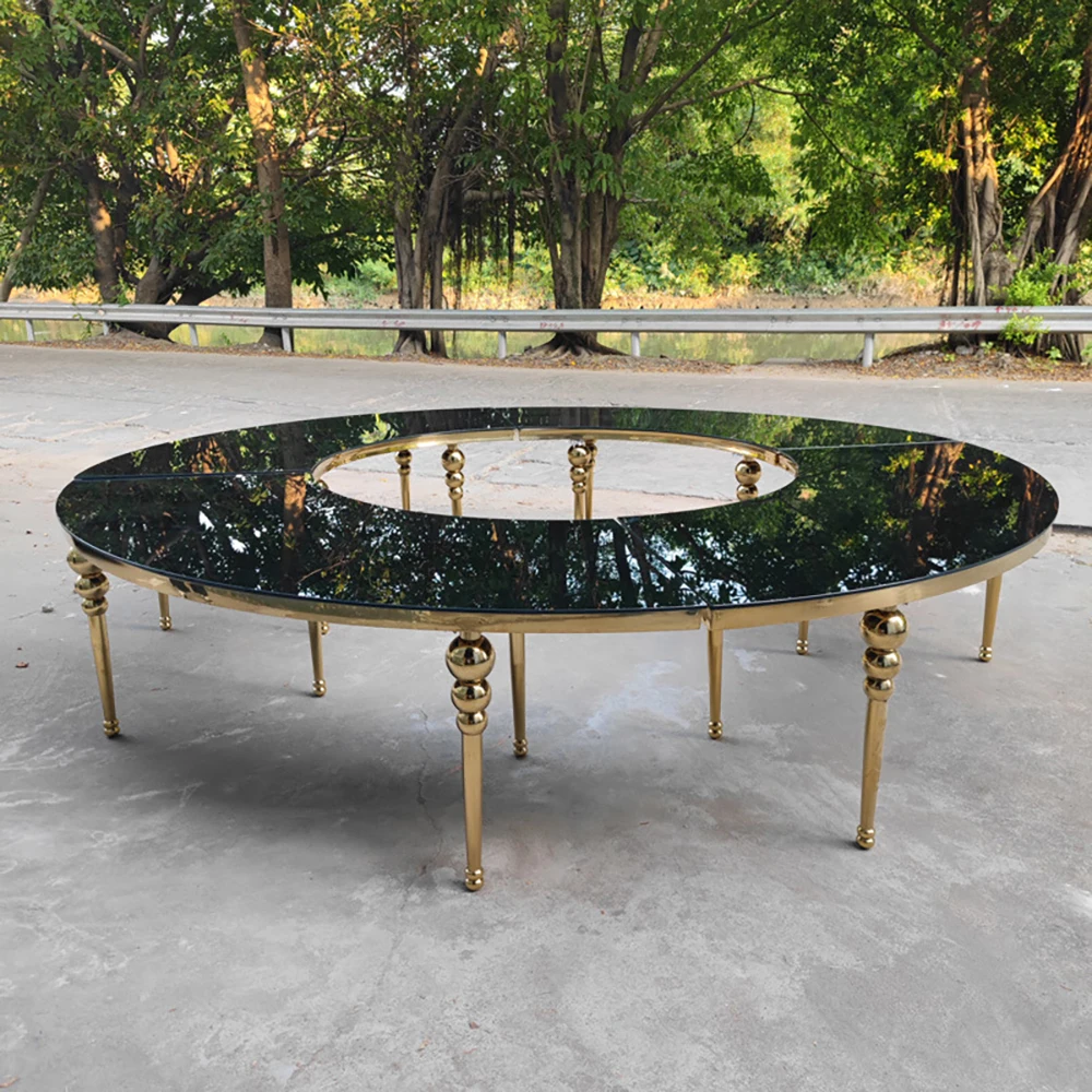 

Luxury Stainless Steel Moon Table Half Round Hotel Event Serpentine Wedding Table