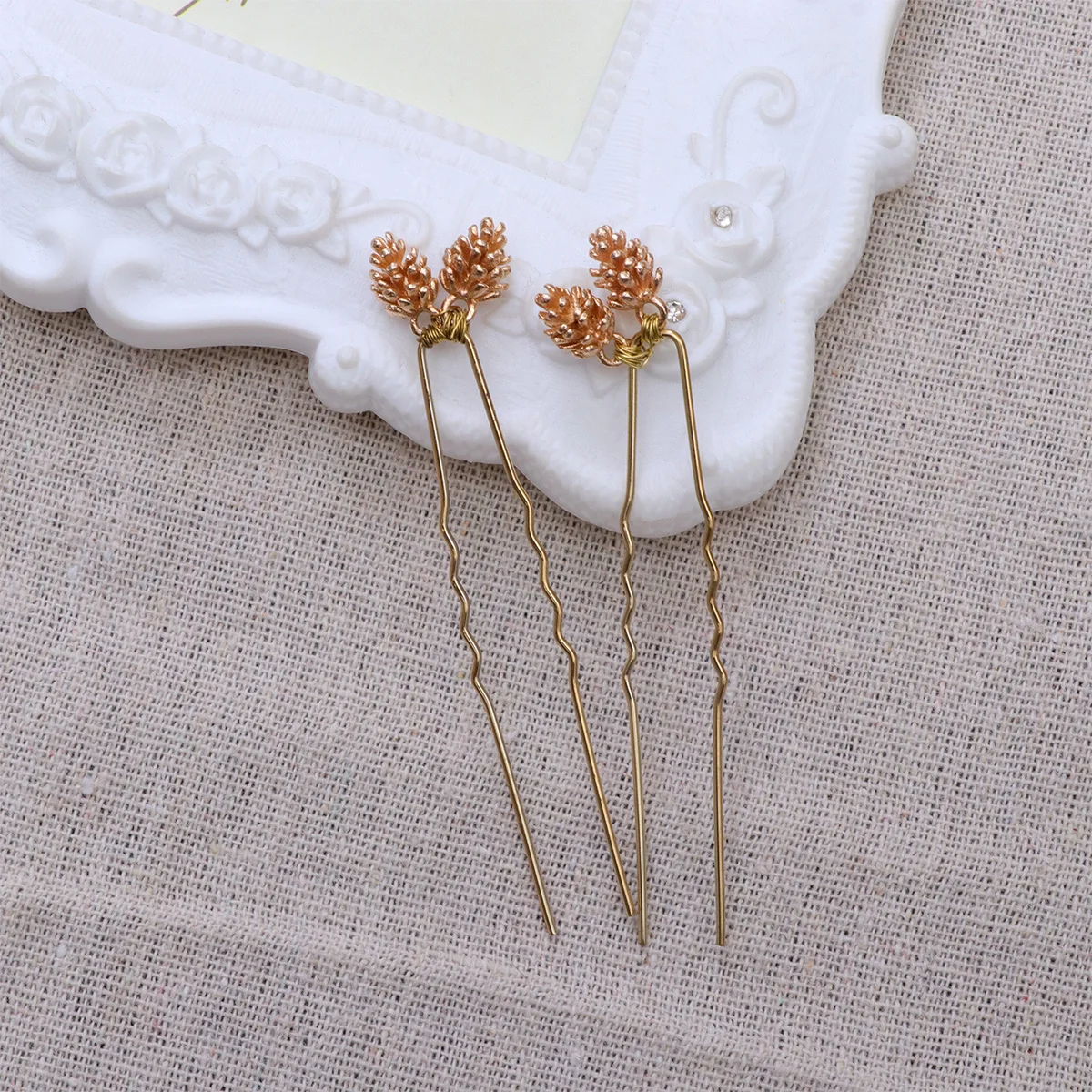 3Pcs Alloy Pine Cone Bridal Hairpins Decorative Hair Forks Simple Hair Accessories for Women Wedding Jewelry Party