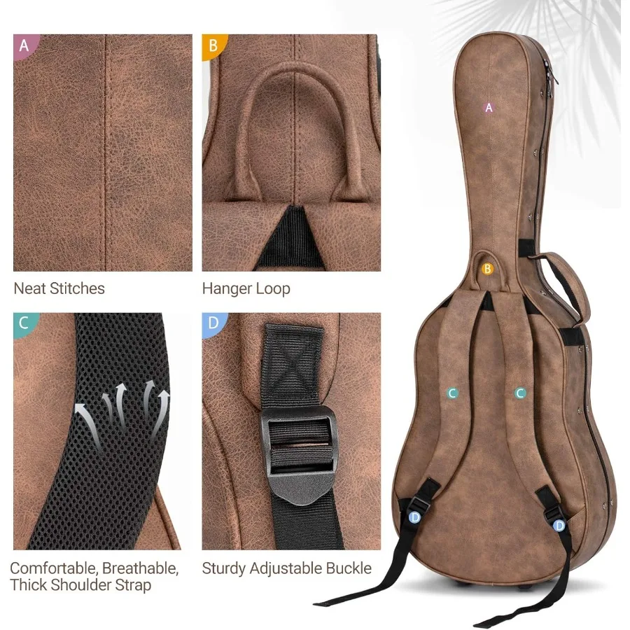 حافظة جيتار صوتي مقاومة للماء بطانة سميكة 0.8 بوصة تصميم PU مقاوم للماء سهل التنظيف مع 3 جيوب وصندوق تخزين