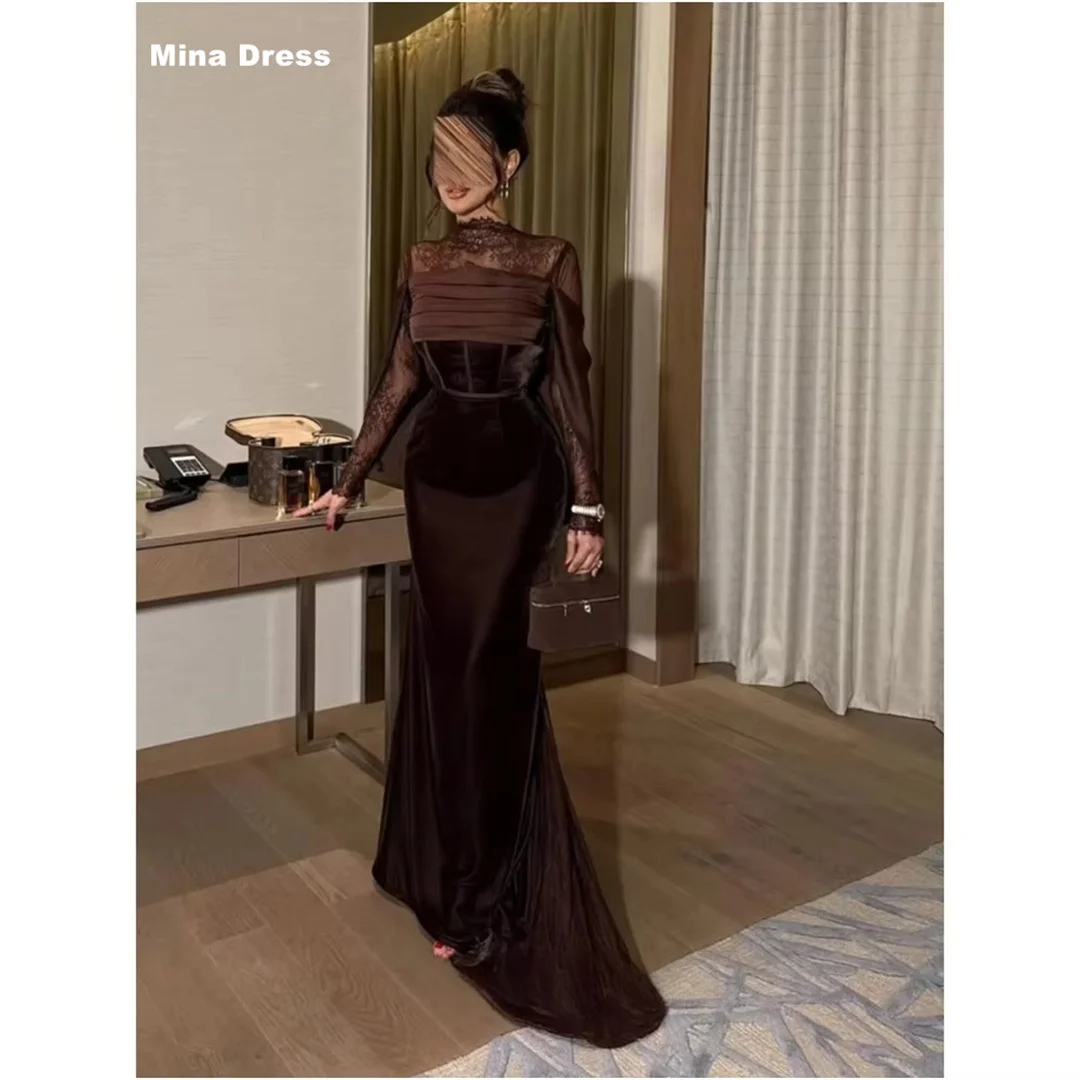 

Mina Customized Long Sleeve Elegant Cocktail Dresses for Special Occasions Crew Neck Tailing Party Dress Sharon Said Gown Events