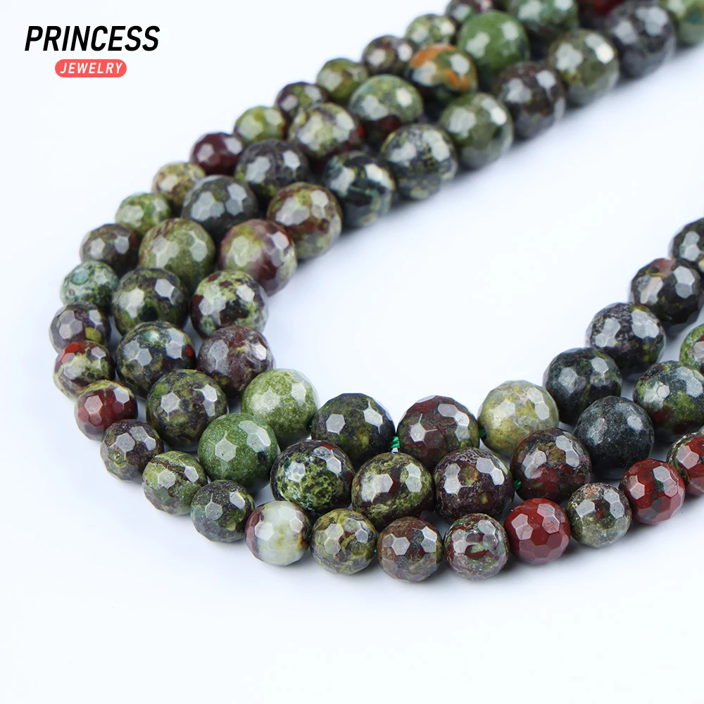 A+ Natural Dragon Bloodstone Blood Stone Faceted Beads for Jewelry Making Bracelet Necklace Stone Beads DIY Accessorie 6 8 10mm