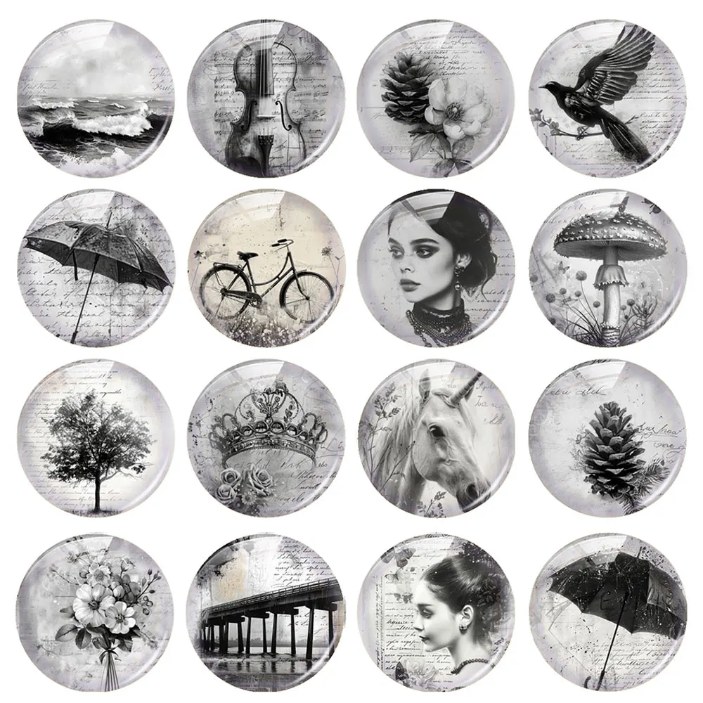 Handmade Gothic Dark Black White Halloween Photo Glass Cabochon Charms Flatback Demo Flat Back Cameo For Diy Jewelry Making