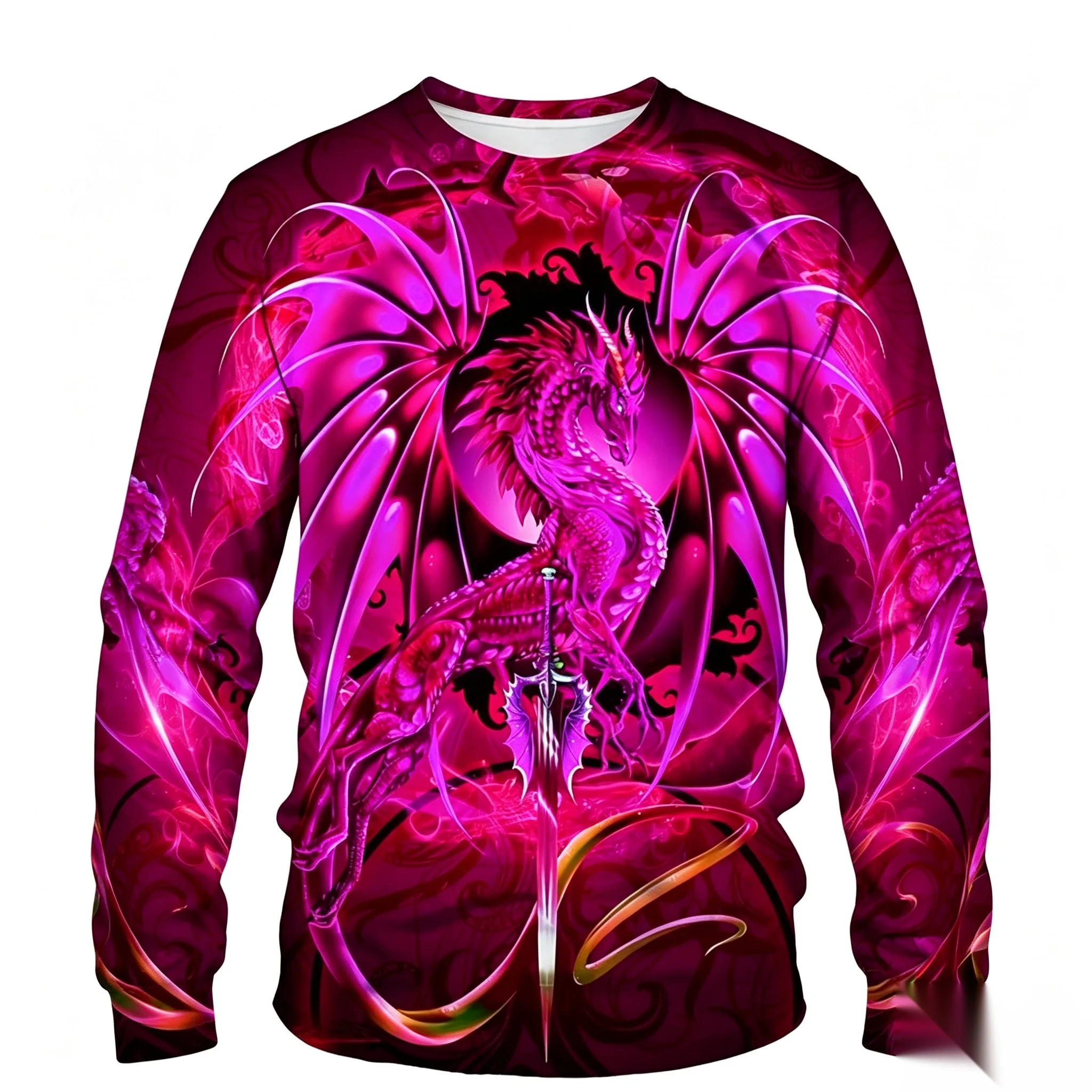 Men's Fantasy Winged Dragon Sword 3D Print Long Sleeve T-Shirt Gothic Dragon Graphic Casual Long Sleeve Tops