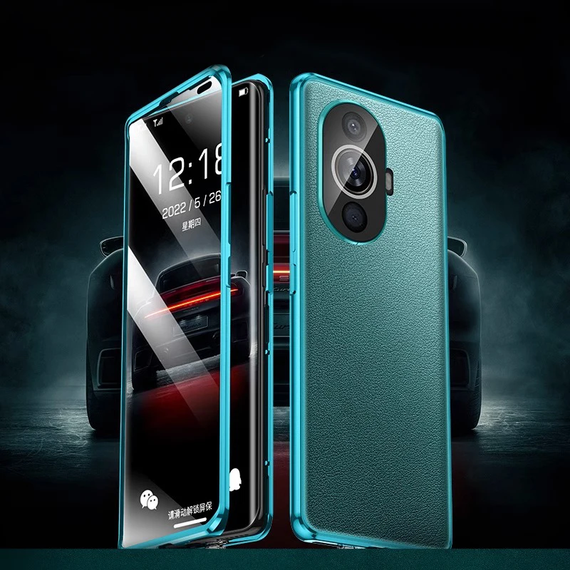 

Phone Case Shell for Huawei Nova Y73 Y72S Y91 Y71 Y70 360 Full Protection Metal Bumper Front Glass Cover Back PU Leather Case