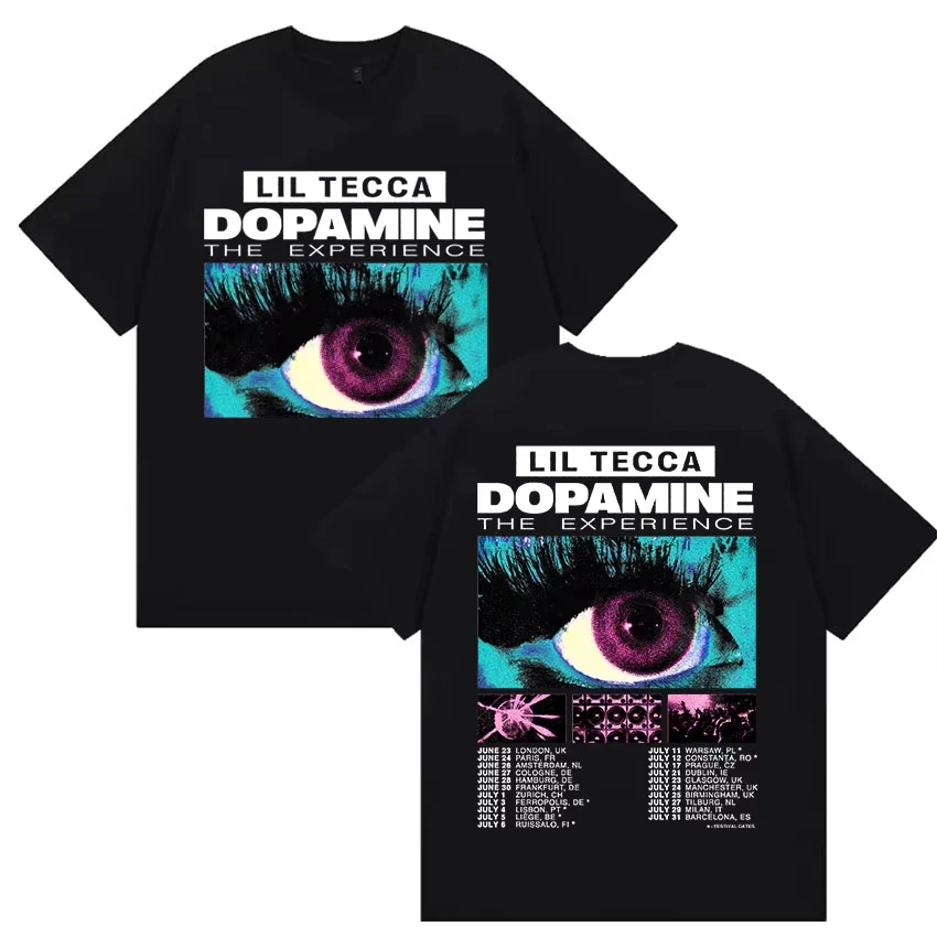 مغني الراب ليل تيكا Dopamne تجربة جولة 2025 الجرافيك تي شيرت الرجال الهيب هوب موضة القطن تي شيرتات قصيرة الاكمام الشارع الشهير