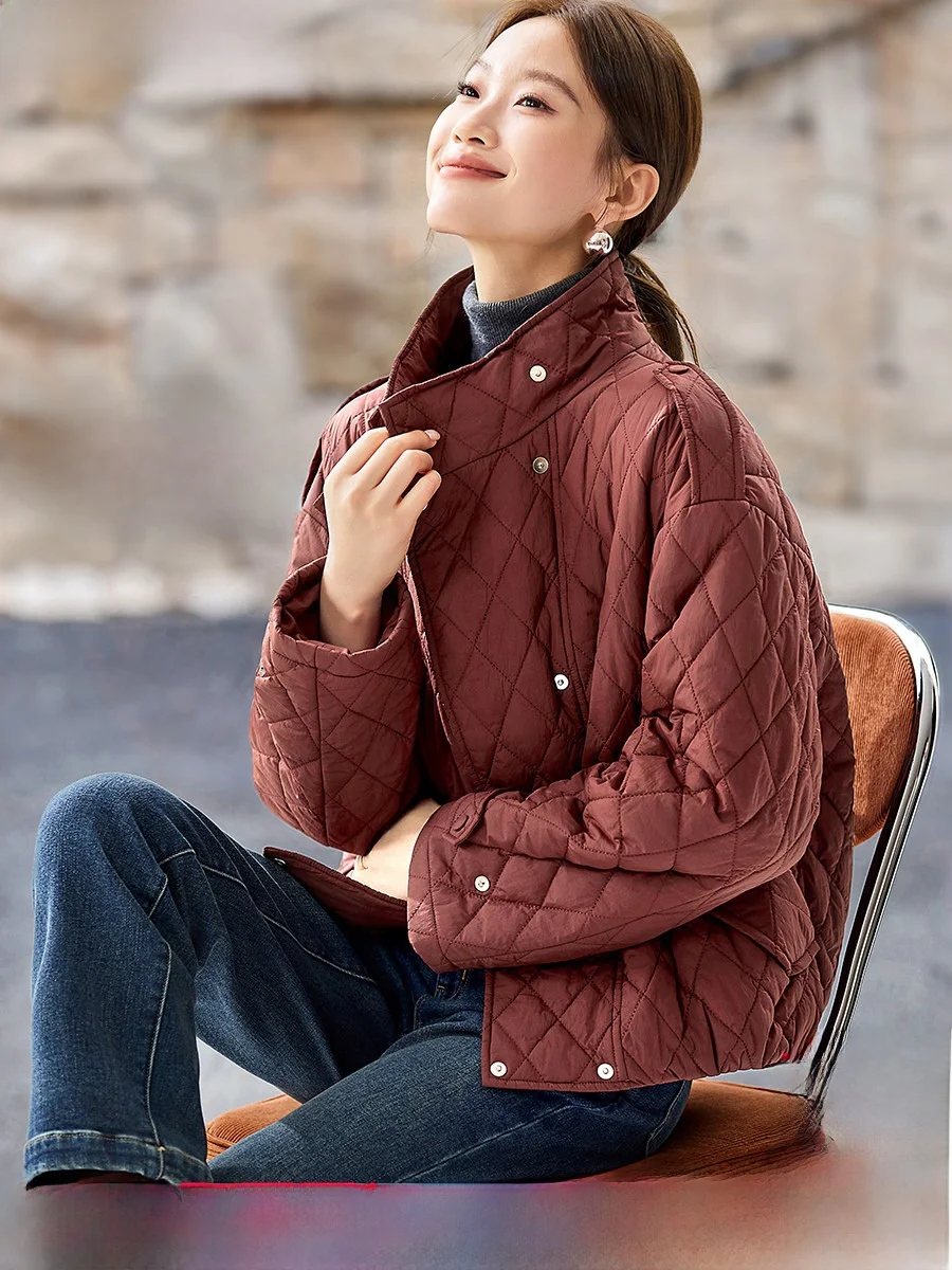 

Теплое пригородное стеганое хлопковое пальто Jaet с ромбовидным узором Ele, зимнее пальто, длинный воротник-стойка, застежка на одной пуговице