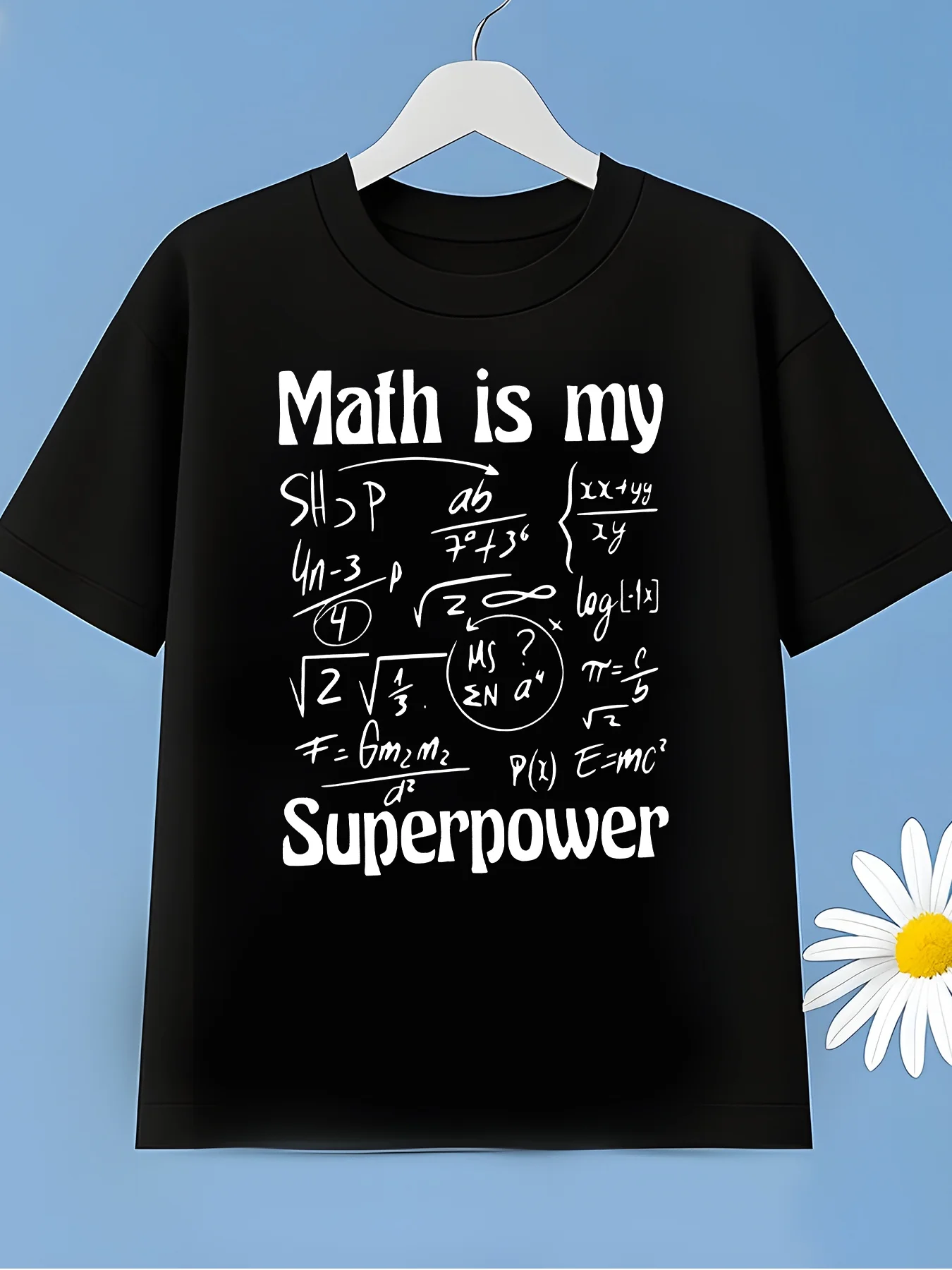Children's Summer Short Sleeved Comfortable and Fun Mathematical Equation Pattern T-shirt Machine Washable Round Neck T-shirt