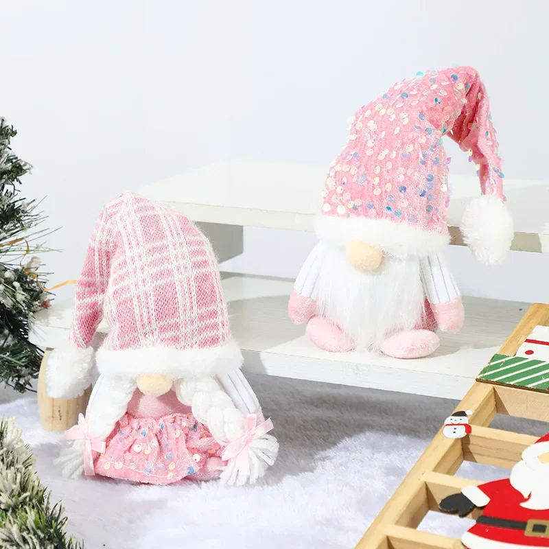 Christmas Gnome Plush Decorations,Elf Dwarf Gnomes Doll Pink Sequin Hat Design For Home Christmas Table Decorations view 3