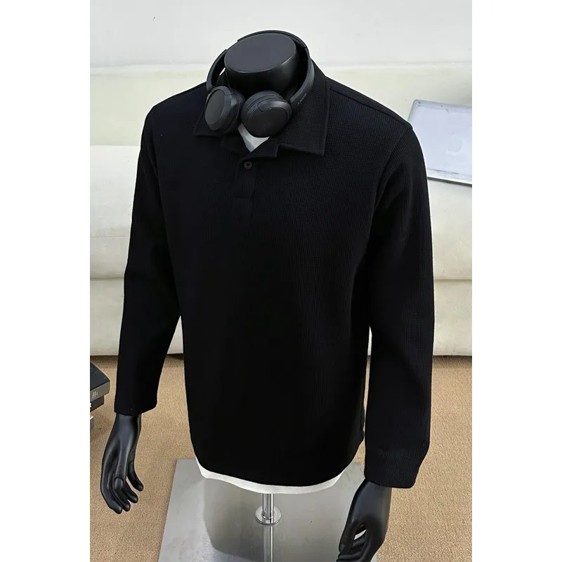 Light Grey Long Sleeve  Shirt Men's Autumn High-End Feel Stand Collar Sweatshirt American Style Inner Wear Base Shirt