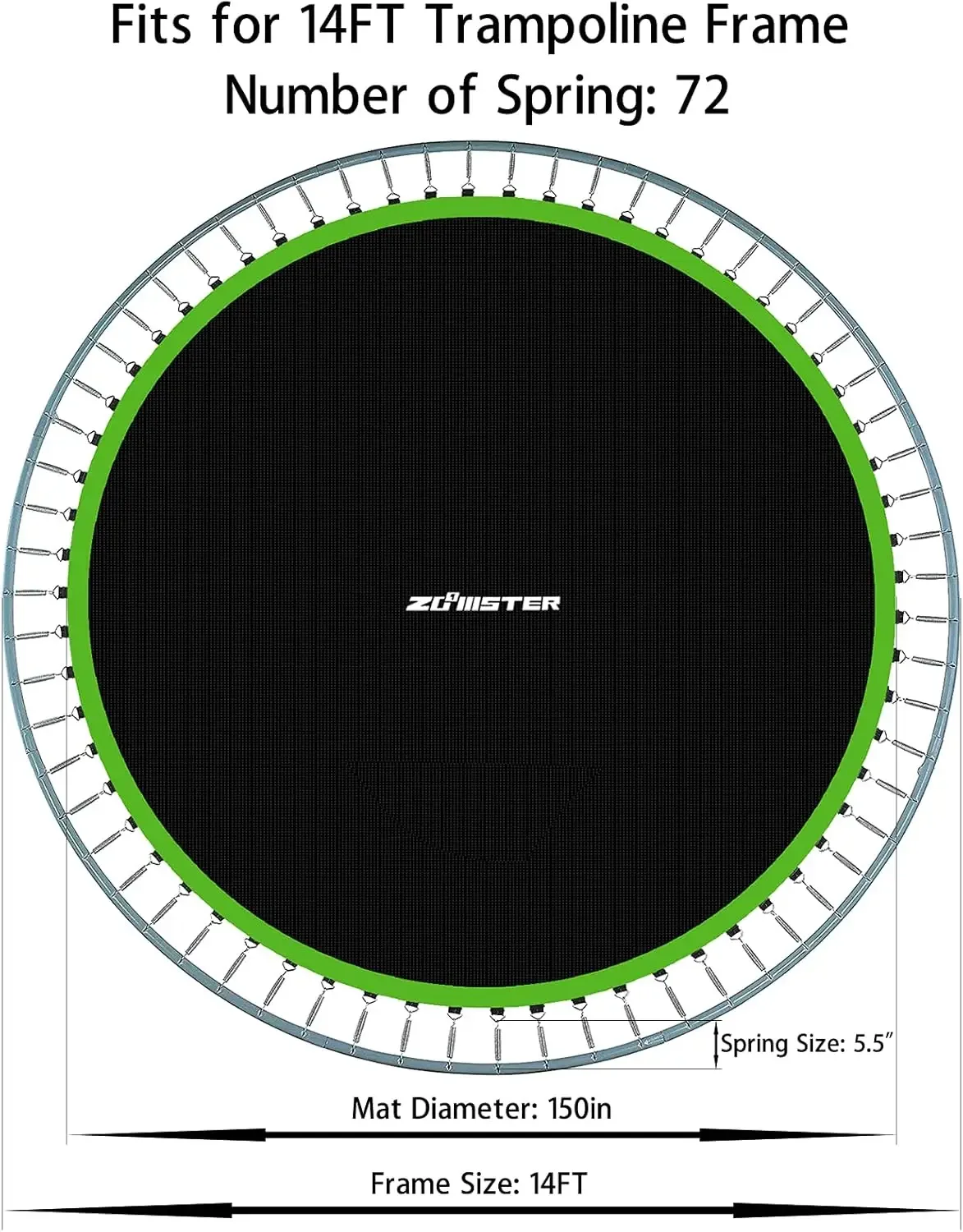 Replacement Jumping Mat, Fits 14 ft Round Trampoline Frame with 72 V-Hooks, Using 5.5