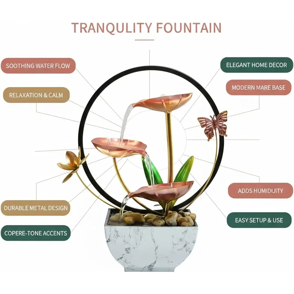 نافورة شلال زن الوردية مع أضواء LED - ديكور مكتب الاسترخاء للتأمل الداخلي للمكتب المنزلي #4