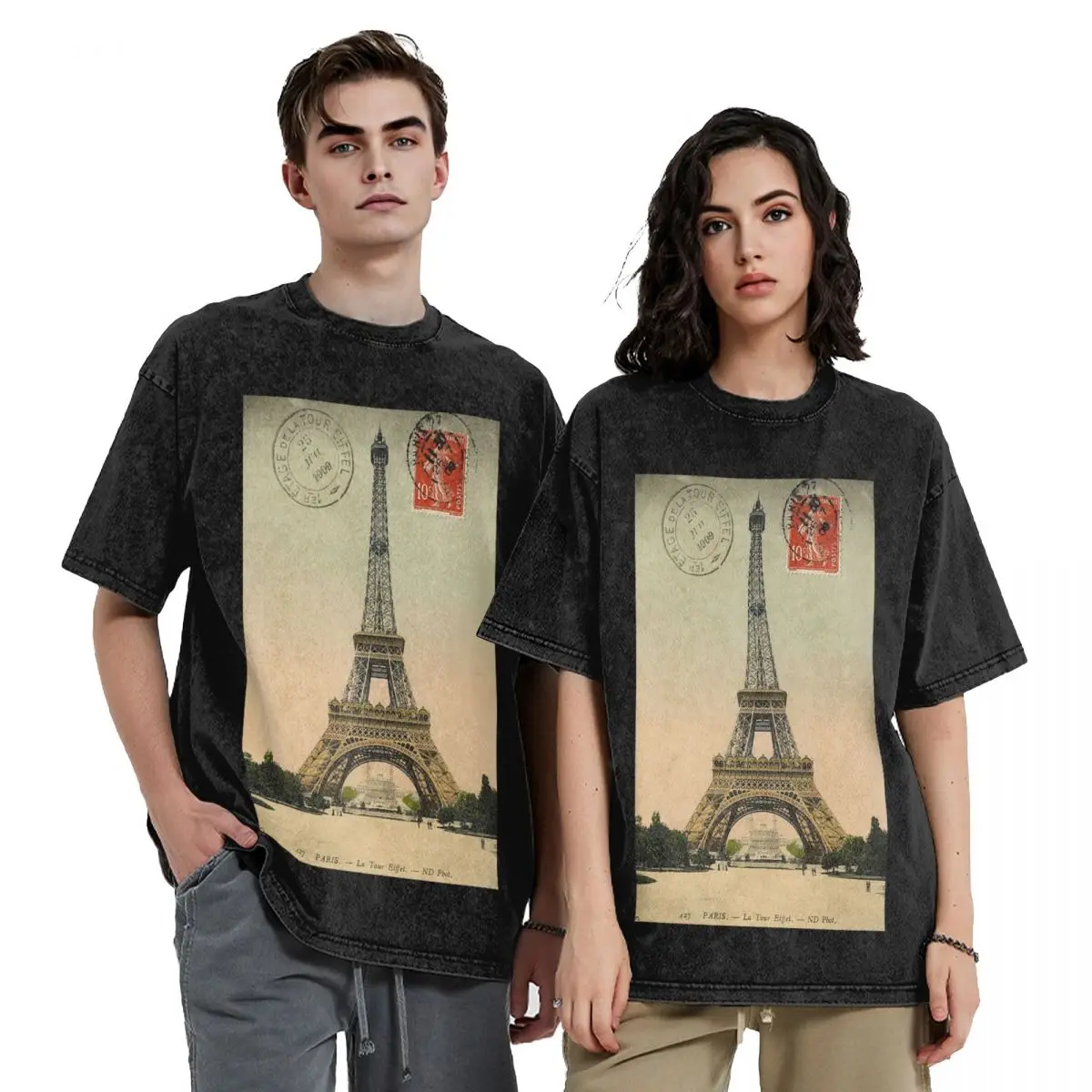 

Эйфелева башня, винтажная французская открытка, футболки с короткими рукавами в стиле хип-хоп, потертые топы, футболки, уличная футболка в стиле Харадзюку для мужчин и женщин