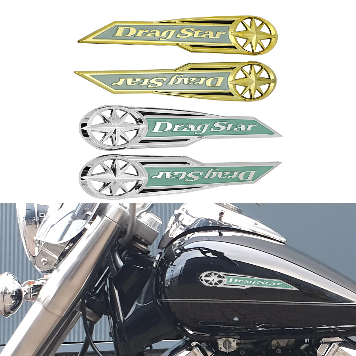 Motorcycle 3D Gas Fuel Tank Stickers For Yamaha Dragstar 400 650 V-star XVS650 DS400 DS650 Custom Badge Emblem Decals Chrome