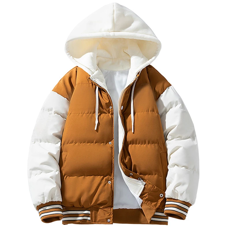 

Men's Hooded Fake Two-piece Cotton Jacket Thickened Color Matching Trend Casual Coat High Street Comfortable Fashionable Parka