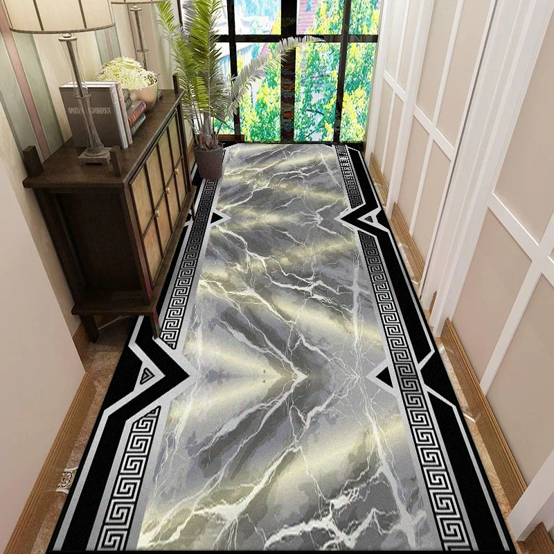 

European Luxury Long Corridor Carpet Marble Decoration Living Room Runners Rug Hotel Hall Stairs Passageway Mats Customizable