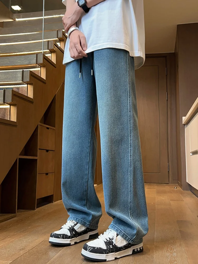 

Retro American Sle Men's Jeans with Starry Pattern Autumn New High Street Loose Straight Leg Wide Leg Pants