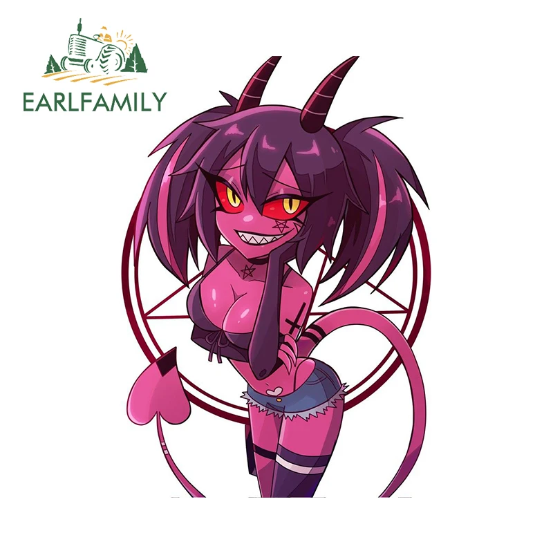 EARLFAMILY 13cm x 9.2cm Evil Millie Car Stickers Red Eyes Ponytail Cartoon Custom Triangle Imprint Decal Fun Refrigerator Decor