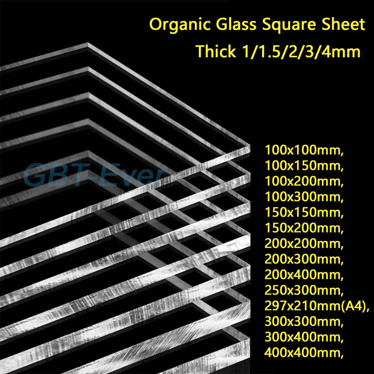 1-20pcs 1/1.5/2/3/4mm Thick Plastic Organic Glass Square Sheet Transparent Processing Board 100x100~400x400mm DIY Materials