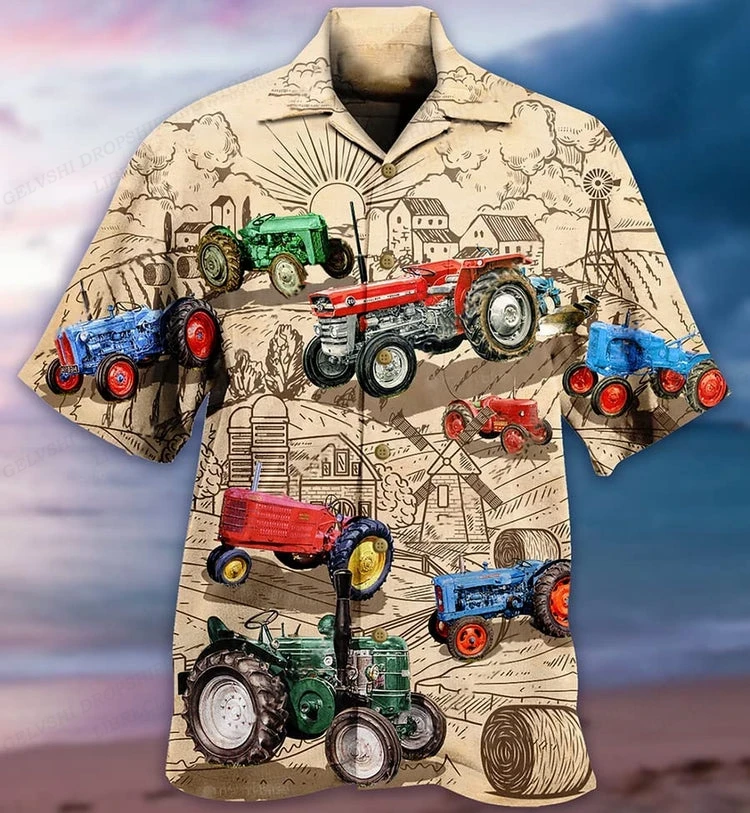 

Hawaiian Tractor Shirt Men Fashion Short Sleeve Hawaiian Shirts Cuba Beach Blouse Men's Clothing