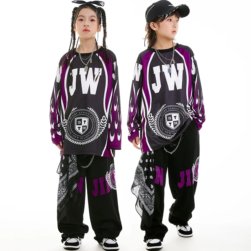 Jungen Mädchen Street Dance Hip Hop Kleidung Jazz Dance Performance Kostüme Lose Langarm Bühne Kleidung Kinder Outfit DN19139