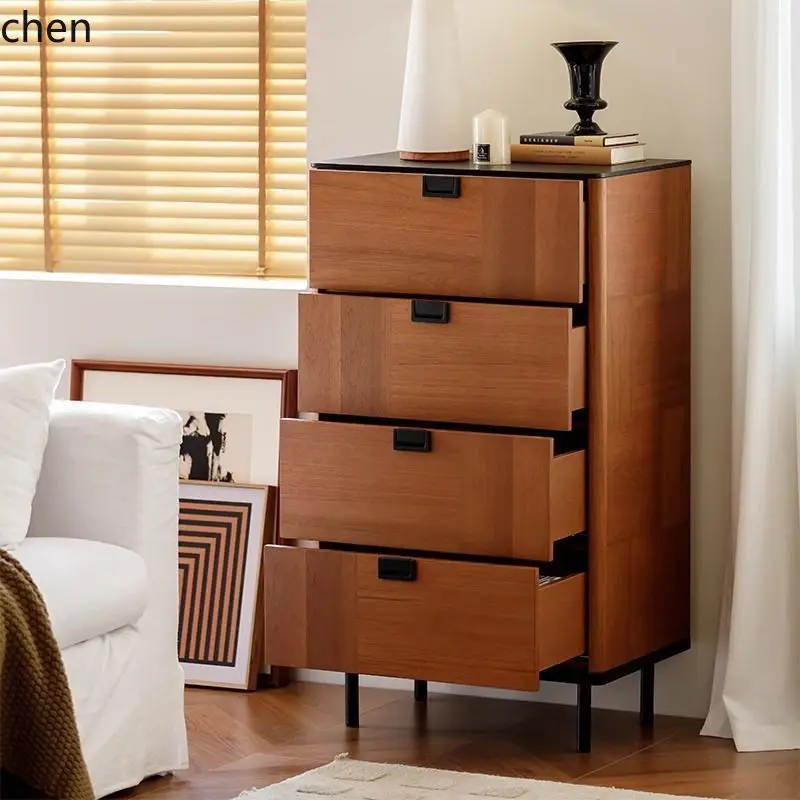 

Solid Wood Finish Vintage Teak Finish Bedroom Storage Sideboard Four-Drawer Cabinet