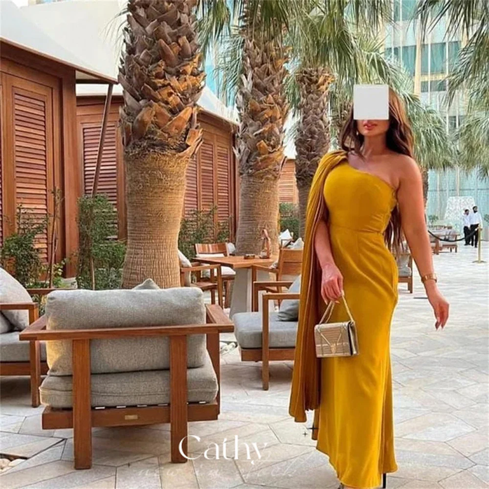 

Cathy Sexy One Shoulder Chiffon Evening Dress Elegant Ginger Robe De Soirée Mermaid فستان سهرة Cape Sleeve Prom Dresses 2023