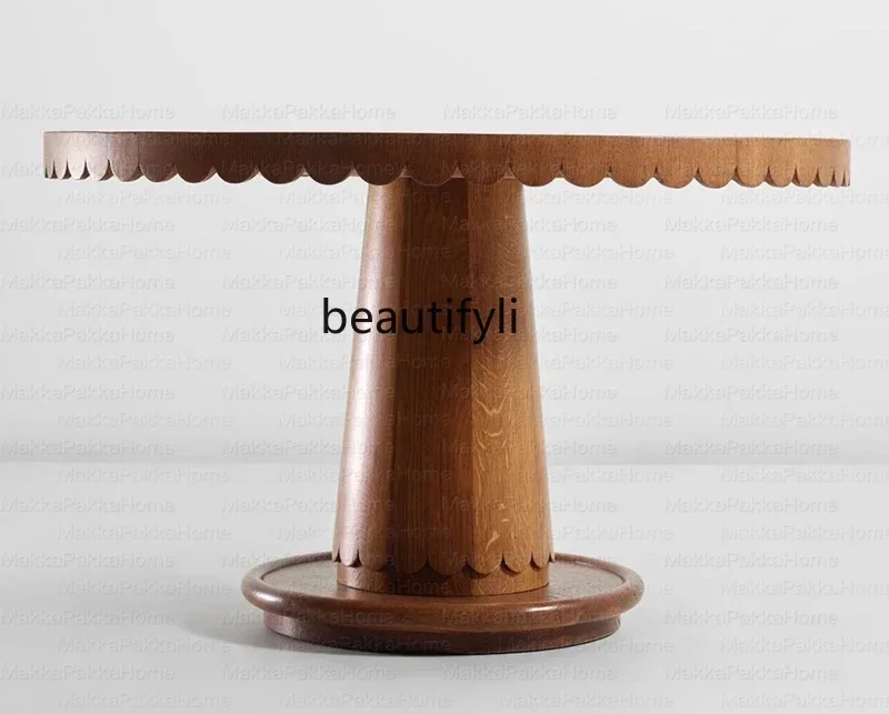 

YH French antique designer creative petal solid wood round dining table small apartment household wabi sand wind art round table