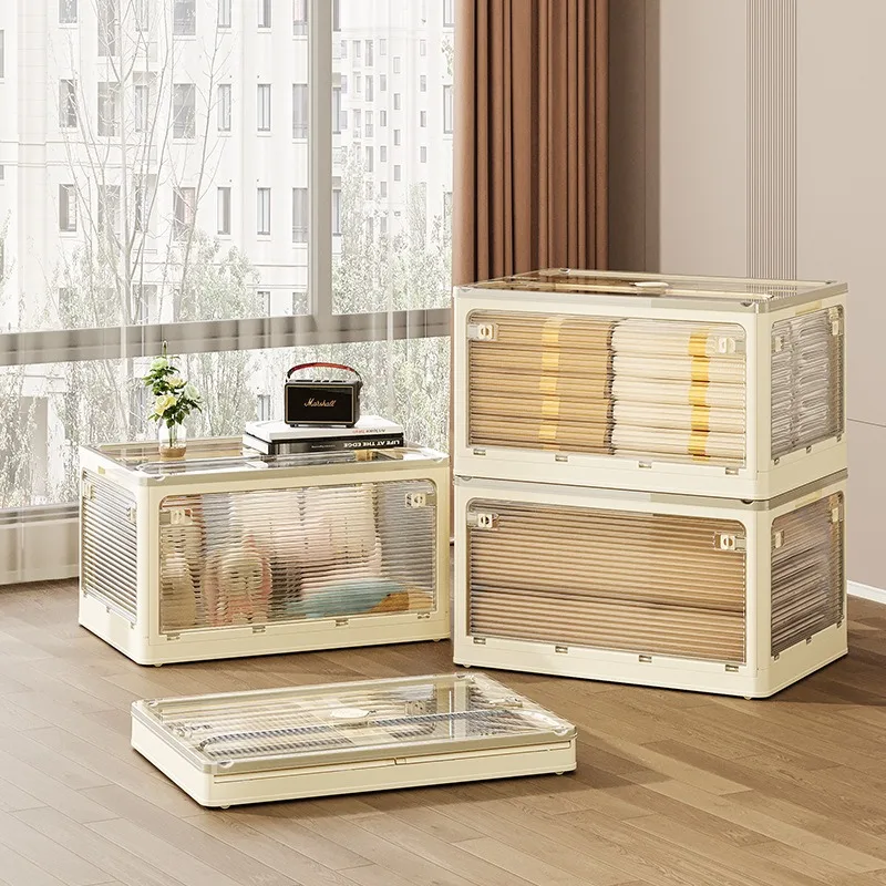 

20L-124L Folding Storage Box Multifunctional Storage Bins Freely Stackable Moisture-proof Insect-proof Storage Box with Wheels