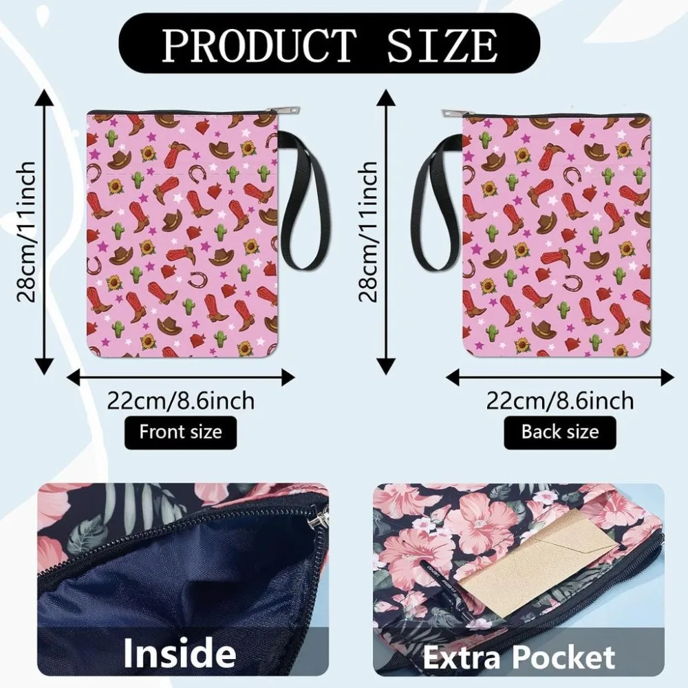 Cowboy Boots Book Sleeve Book Protector Pink Book Covers for Paperbacks Waterproof Fabric with Zipper Extra Sleeve Pocket Pouch