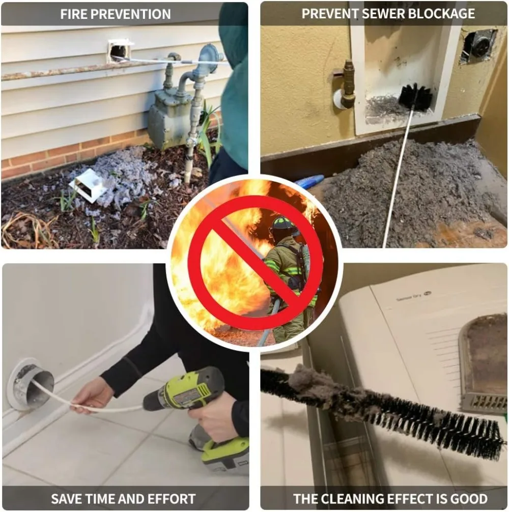50ft reinigingsset voor drogerventilatie met booropzetstuk, flexibele staven en pluisborstel voor efficiënt kanaalonderhoud