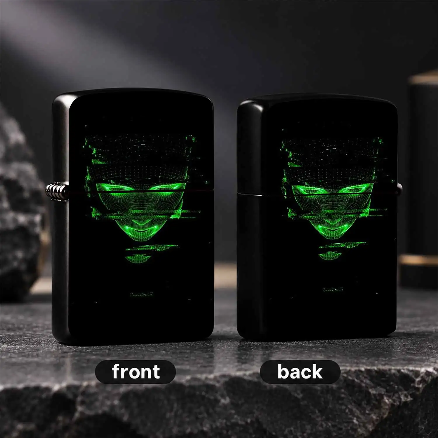 Green Glowing Wireframe Face Lighter, Cool Tech Visual Art Design, Sleek Portable Accessory For Daily Commute Outdoor Gathering Casual Dating, Versatile Practical Decorative Gift For Tech Enthusiasts And Trend Chasers A Humorous And Interes