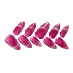 10Pcs Red Nails French Cat Eyes Fake Nail Acrylic Almond Handmade Press on Nails Reusable Nail Tips for Women&Girls Trend Wear