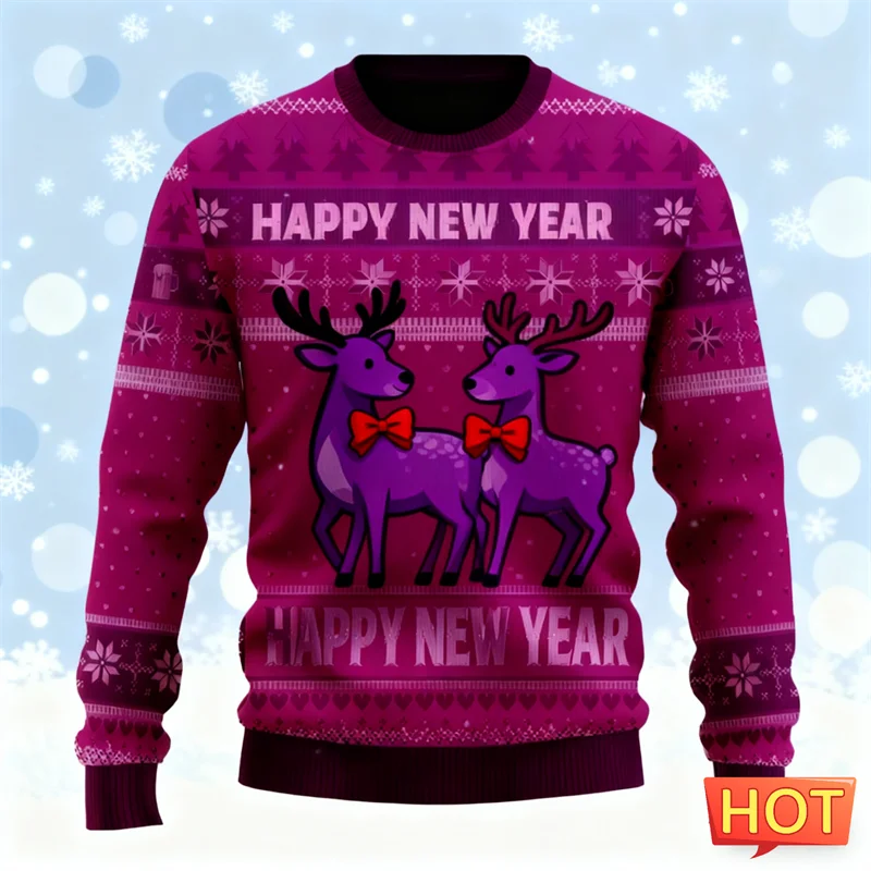 

2026 новые простые рождественские уродливые толстовки для мужчин, модные повседневные толстовки с круглым вырезом и 3D принтом, свободные уличные пуловеры, топы