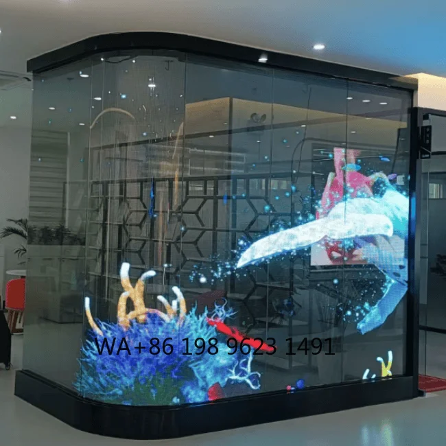 Flexible P3.91 SMD2222 LED Film Display 12V Adhesive Holographic Screen for Glass Window Commercial Advertising - view 2